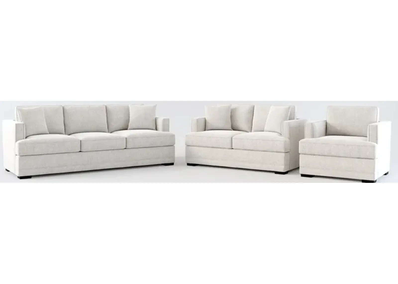 Pembroke Hybrid Comfort Sofa, Loveseat, and Chair Set - Burmese Granite