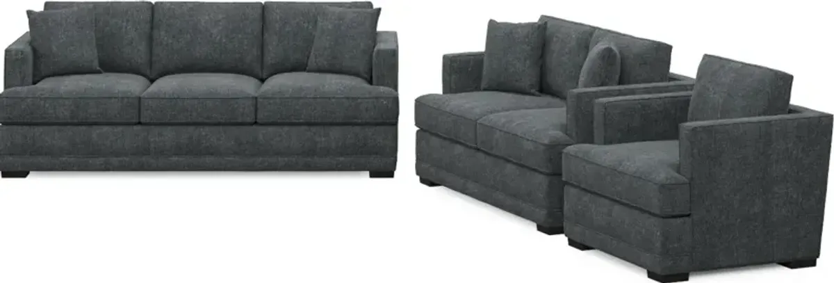 Pembroke Hybrid Comfort Sofa, Loveseat, and Chair Set - Contessa Shadow