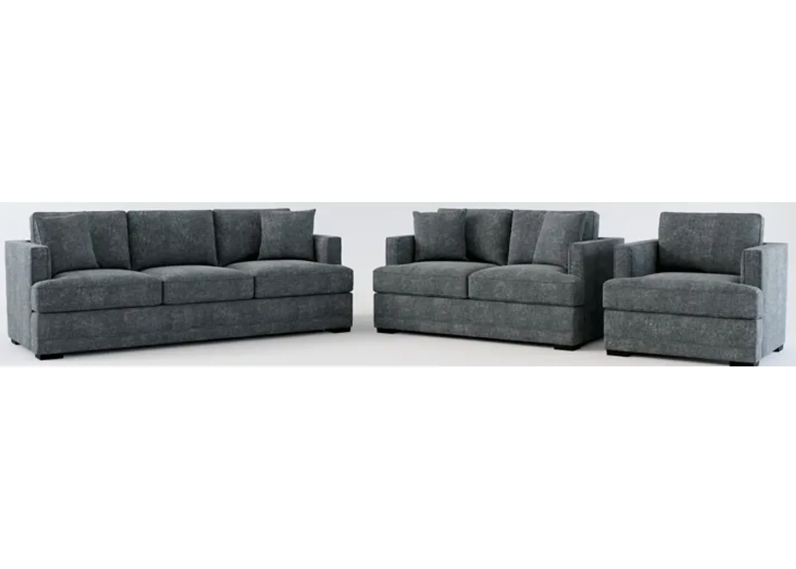 Pembroke Hybrid Comfort Sofa, Loveseat, and Chair Set - Contessa Shadow