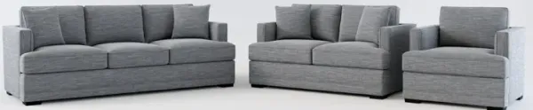 Pembroke Hybrid Comfort Sofa, Loveseat, and Chair Set - Dudley Indigo