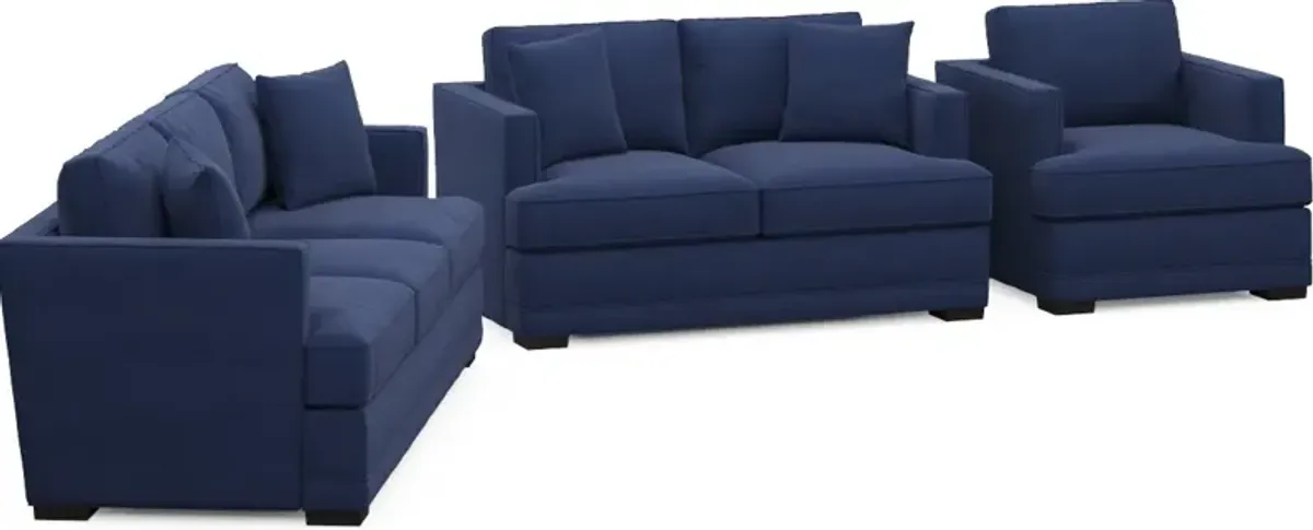 Pembroke Hybrid Comfort Sofa, Loveseat, and Chair Set - Abington Indigo