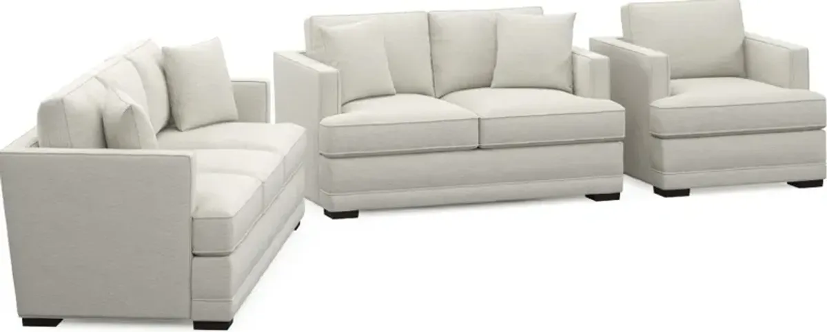 Pembroke Hybrid Comfort Sofa, Loveseat, and Chair Set - Living Large White