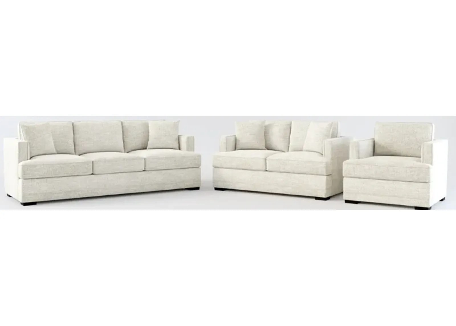 Pembroke Hybrid Comfort Sofa, Loveseat, and Chair Set - M Ivory