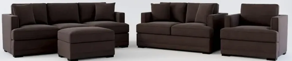 Pembroke Hybrid Comfort Sofa, Loveseat, Chair, and Ottoman Set - Merrimac Dark Brown