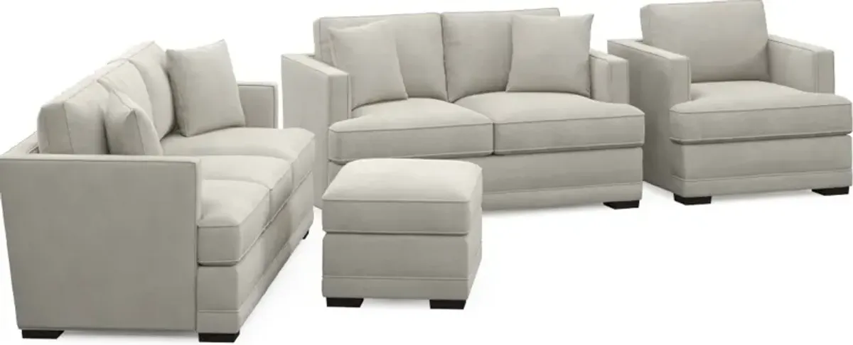 Pembroke Hybrid Comfort Sofa, Loveseat, Chair, and Ottoman Set - Laurent Beach