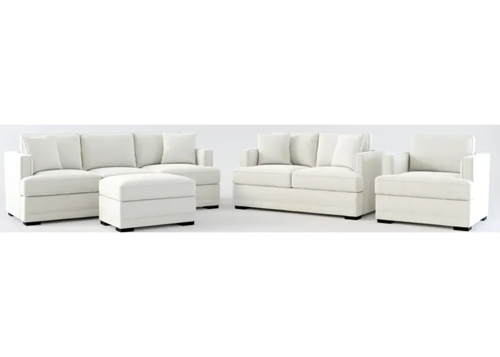 Pembroke Hybrid Comfort Sofa, Loveseat, Chair, and Ottoman Set - Oslo Snow