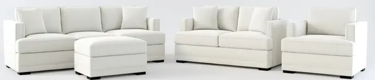 Pembroke Hybrid Comfort Sofa, Loveseat, Chair, and Ottoman Set - Oslo Snow