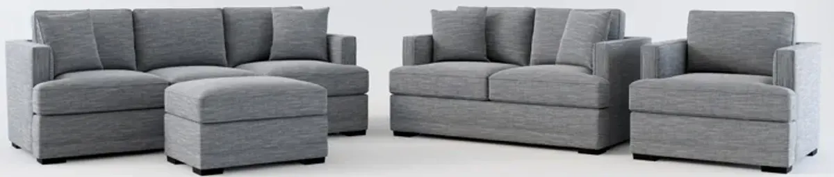 Pembroke Hybrid Comfort Sofa, Loveseat, Chair, and Ottoman Set - Dudley Indigo