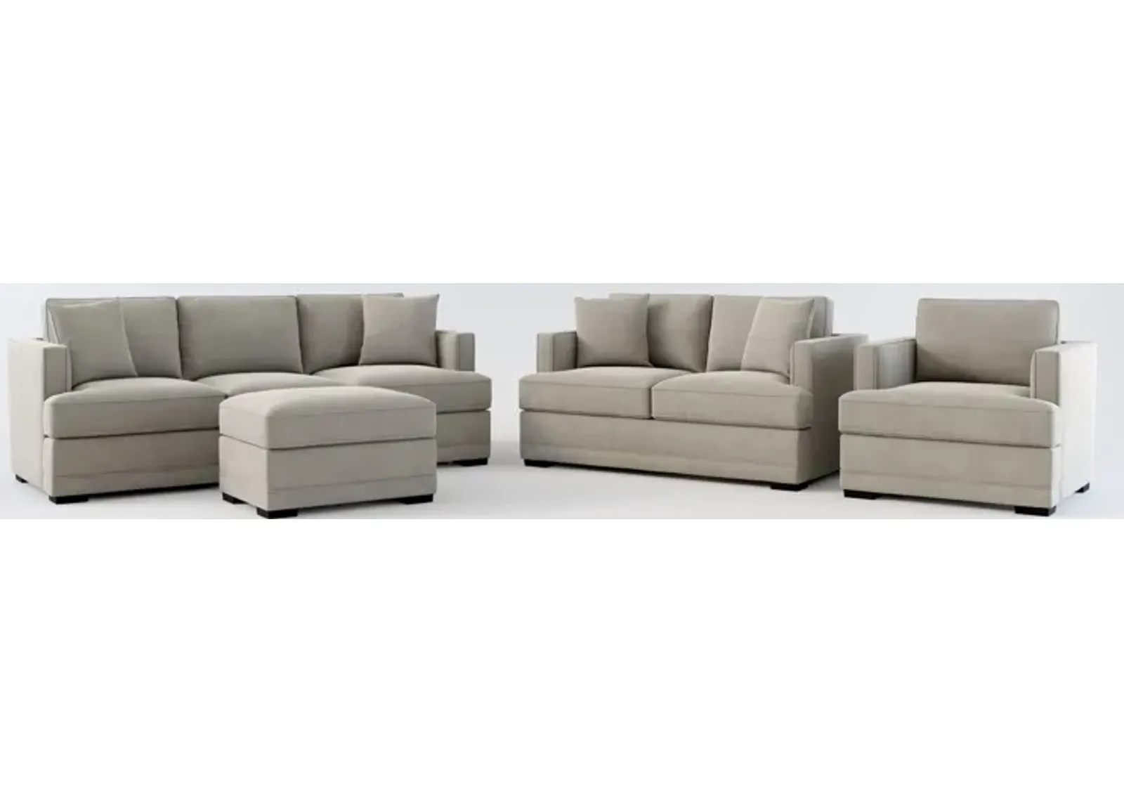 Pembroke Hybrid Comfort Sofa, Loveseat, Chair, and Ottoman Set - Abington Fog