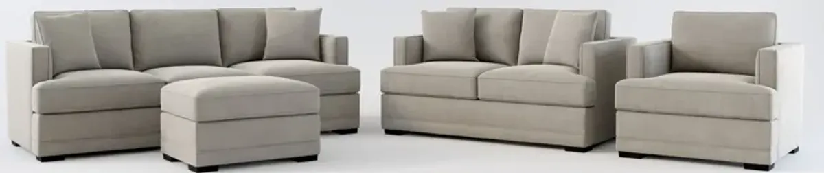 Pembroke Hybrid Comfort Sofa, Loveseat, Chair, and Ottoman Set - Abington Fog