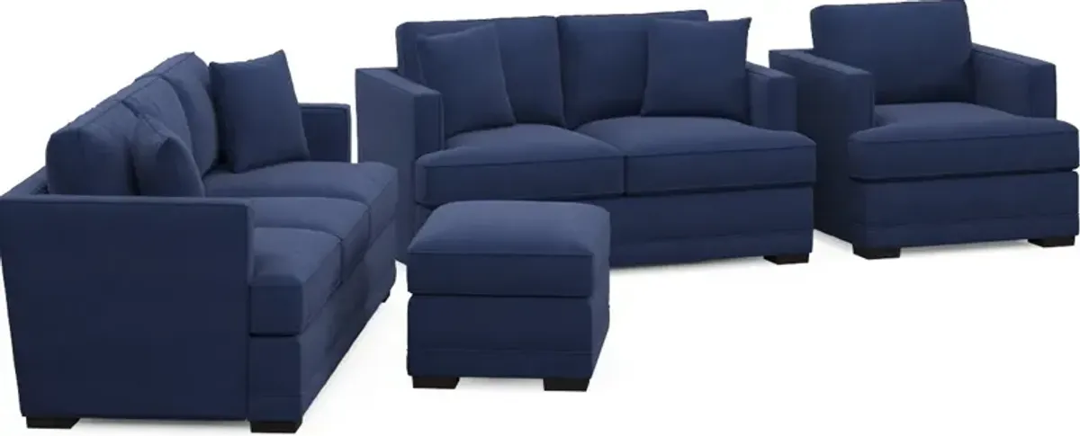 Pembroke Hybrid Comfort Sofa, Loveseat, Chair, and Ottoman Set - Abington Indigo