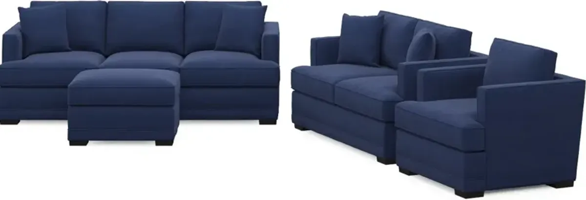 Pembroke Hybrid Comfort Sofa, Loveseat, Chair, and Ottoman Set - Abington Indigo