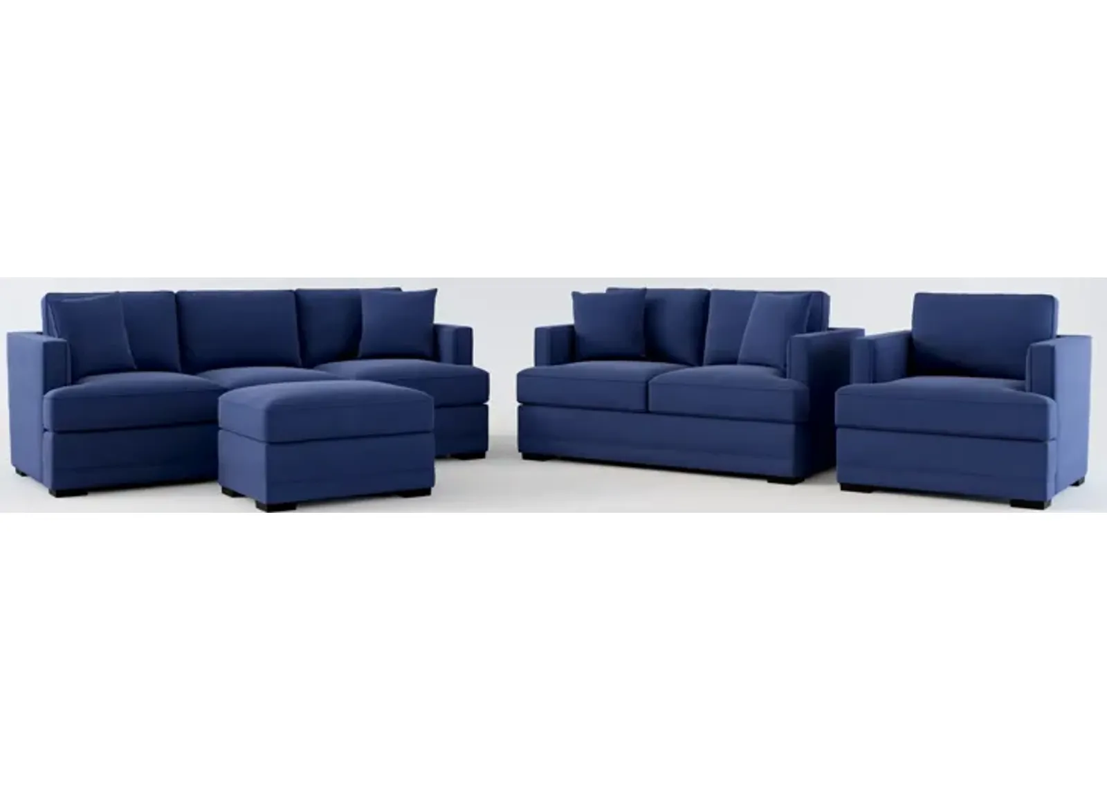 Pembroke Hybrid Comfort Sofa, Loveseat, Chair, and Ottoman Set - Abington Indigo