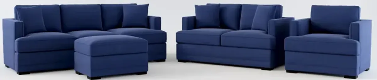 Pembroke Hybrid Comfort Sofa, Loveseat, Chair, and Ottoman Set - Abington Indigo