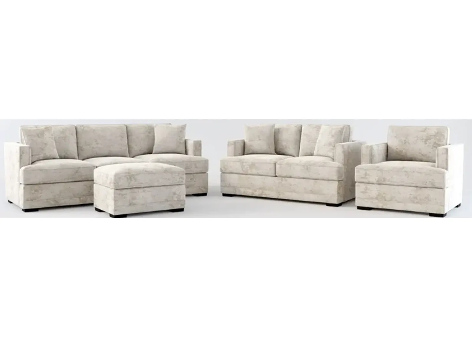 Pembroke Hybrid Comfort Sofa, Loveseat, Chair, and Ottoman Set - Hearth Cement