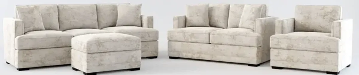 Pembroke Hybrid Comfort Sofa, Loveseat, Chair, and Ottoman Set - Hearth Cement