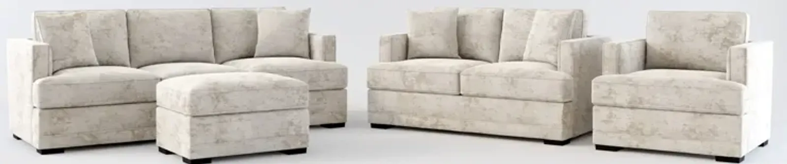 Pembroke Hybrid Comfort Sofa, Loveseat, Chair, and Ottoman Set - Hearth Cement