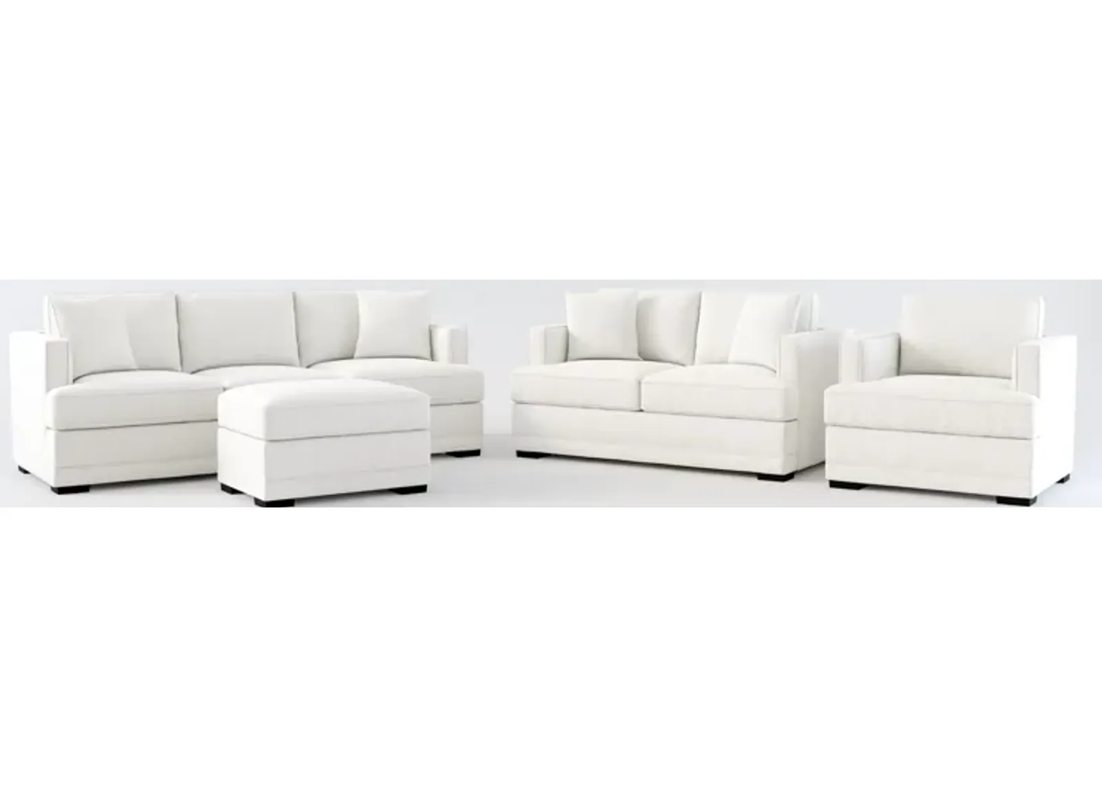 Pembroke Hybrid Comfort Sofa, Loveseat, Chair, and Ottoman Set - Bloke Snow