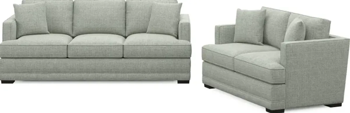 Pembroke Foam Comfort Sofa and Loveseat Set - Broderick Sea Glass