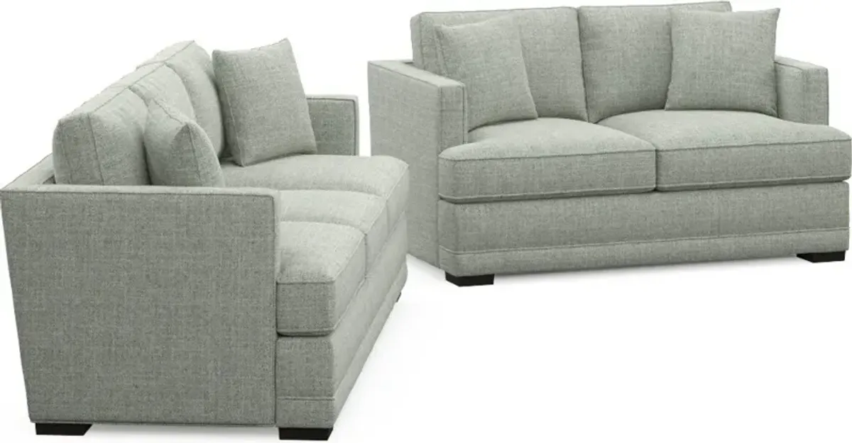 Pembroke Foam Comfort Sofa and Loveseat Set - Broderick Sea Glass