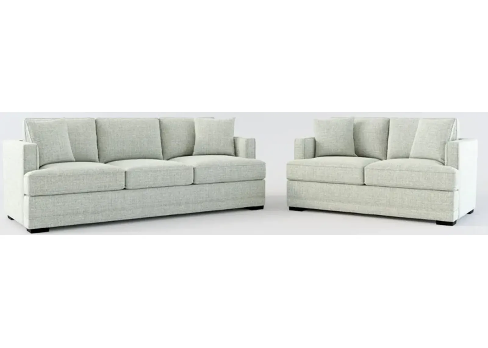 Pembroke Foam Comfort Sofa and Loveseat Set - Broderick Sea Glass