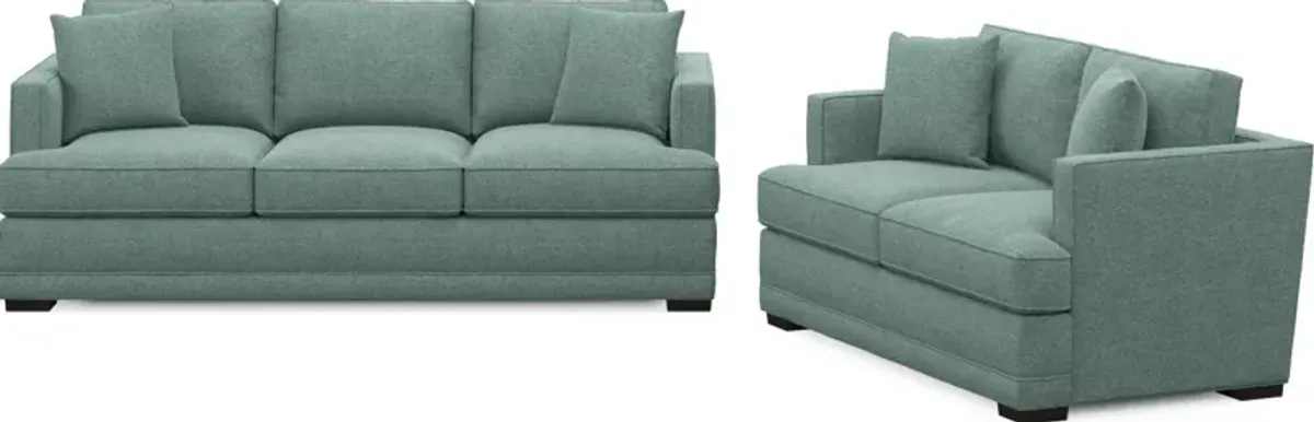 Pembroke Foam Comfort Sofa and Loveseat Set - Bridger Jade