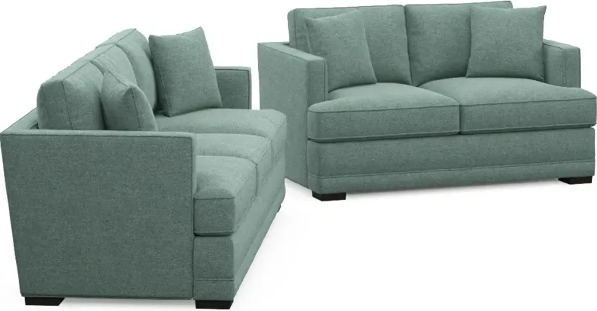 Pembroke Foam Comfort Sofa and Loveseat Set - Bridger Jade