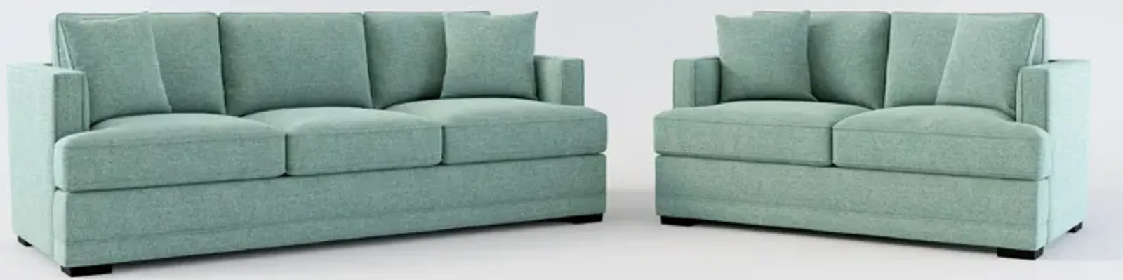 Pembroke Foam Comfort Sofa and Loveseat Set - Bridger Jade