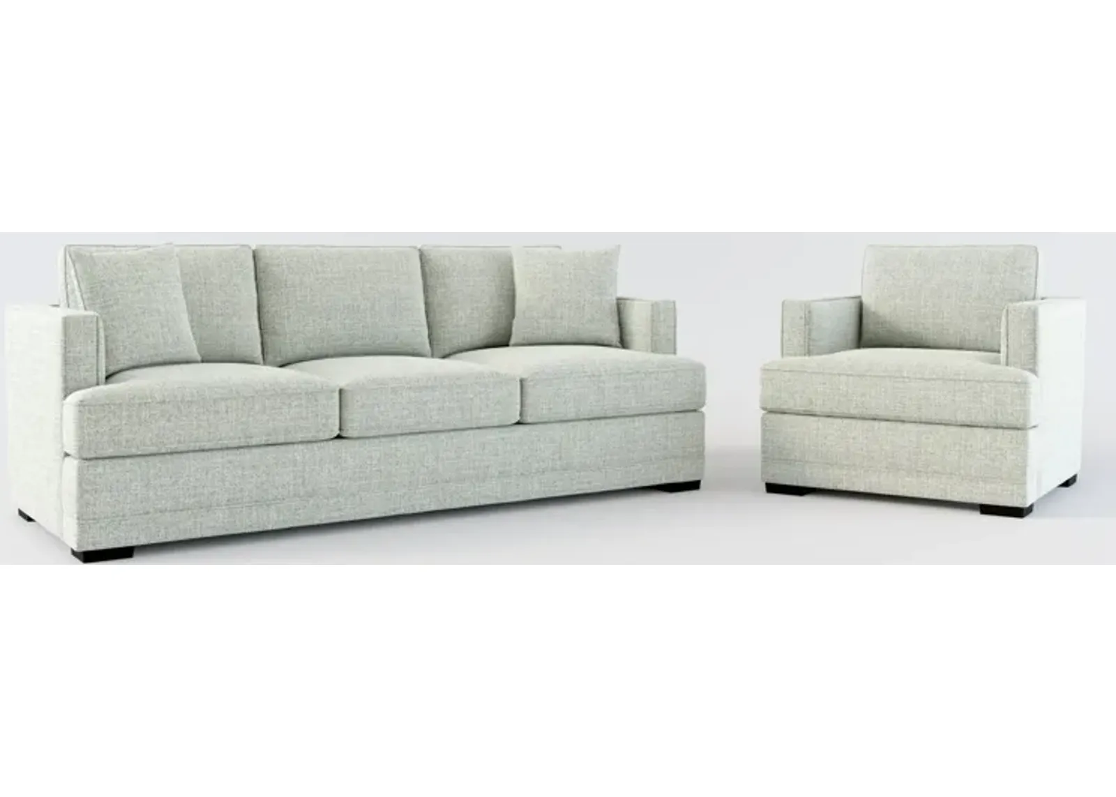 Pembroke Foam Comfort Sofa and Chair Set - Broderick Sea Glass