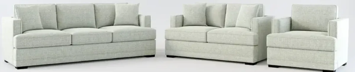 Pembroke Foam Comfort Sofa, Loveseat, and Chair Set - Broderick Sea Glass