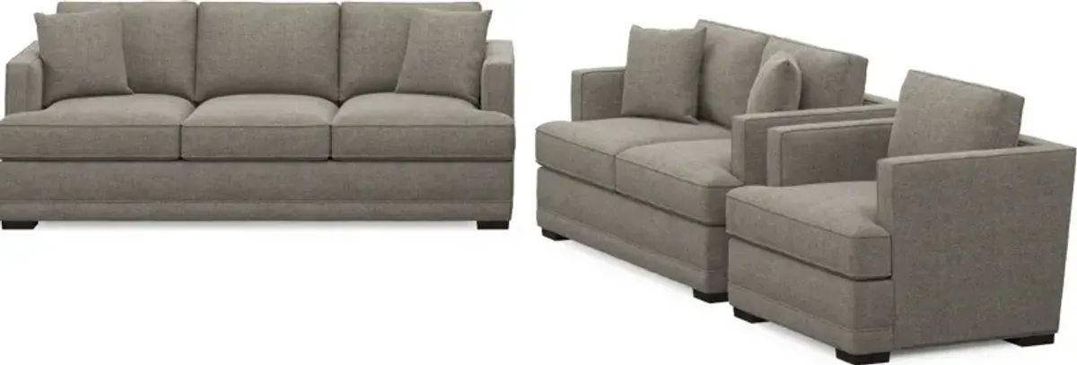 Pembroke Foam Comfort Sofa, Loveseat, and Chair Set - Bridger Metal