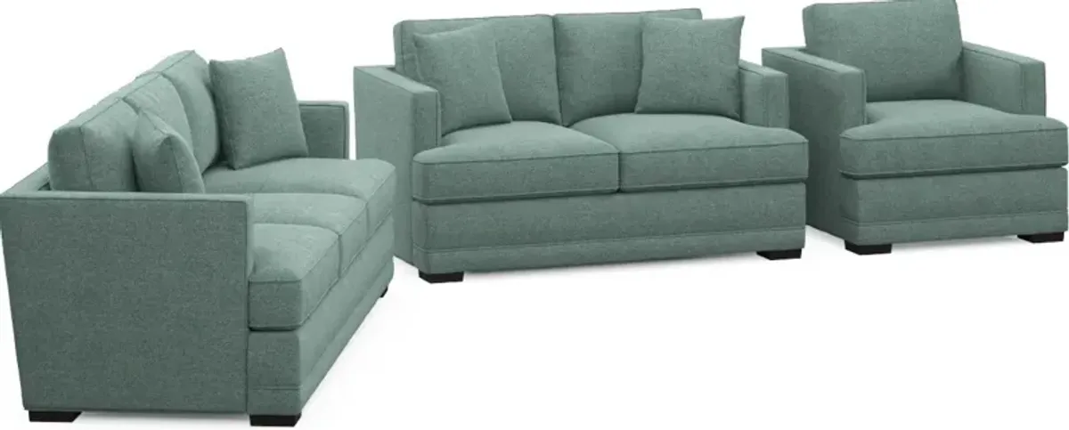 Pembroke Foam Comfort Sofa, Loveseat, and Chair Set - Bridger Jade