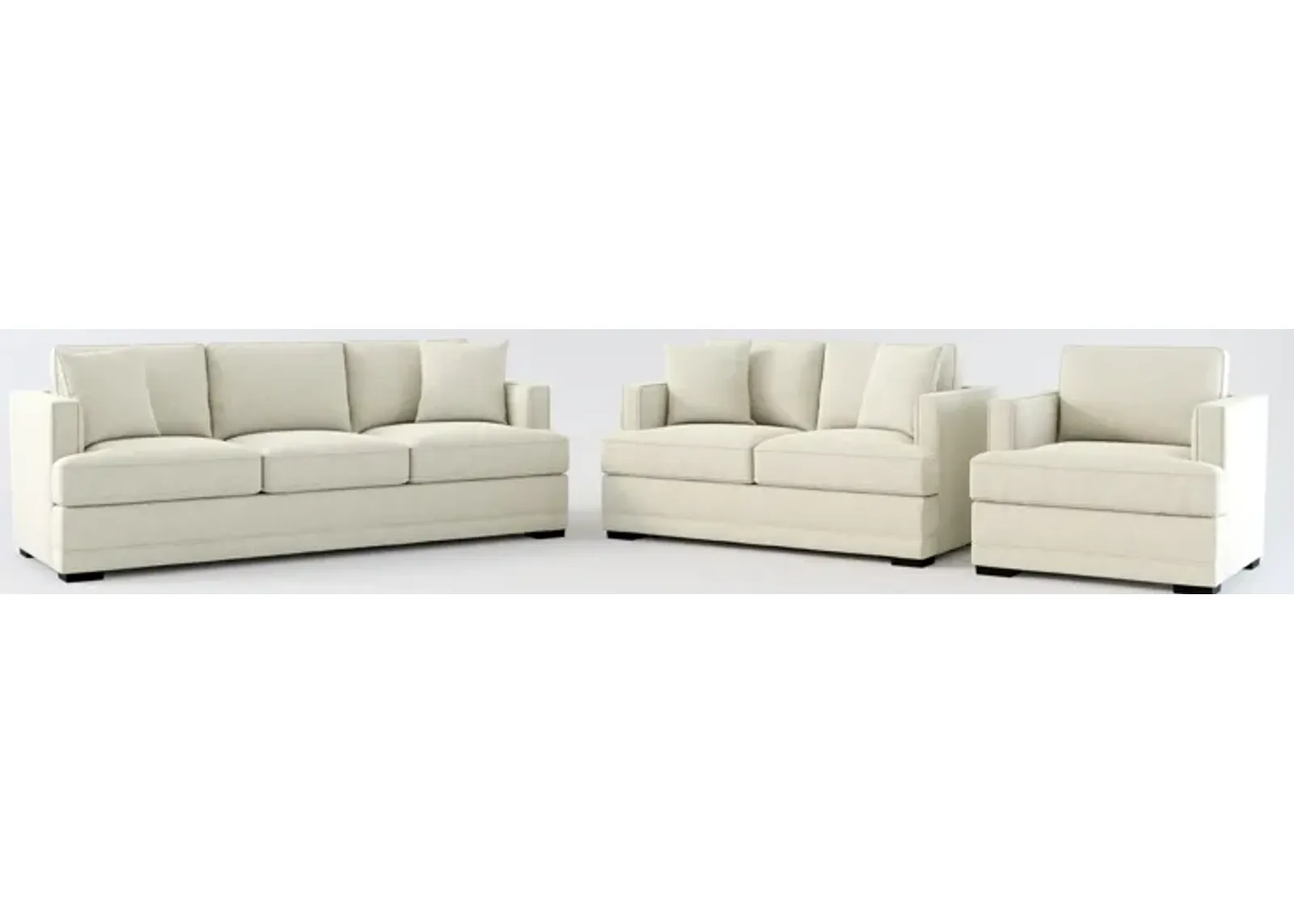 Pembroke Foam Comfort Sofa, Loveseat, and Chair Set - Liv Dove