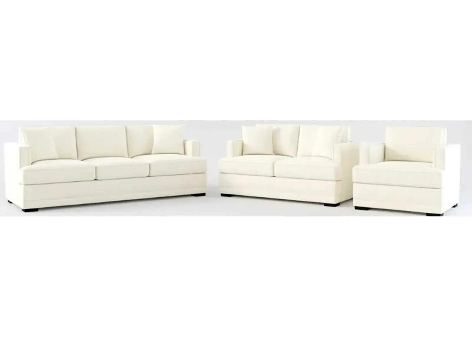 Pembroke Foam Comfort Sofa, Loveseat, and Chair Set - Fincher Ivory