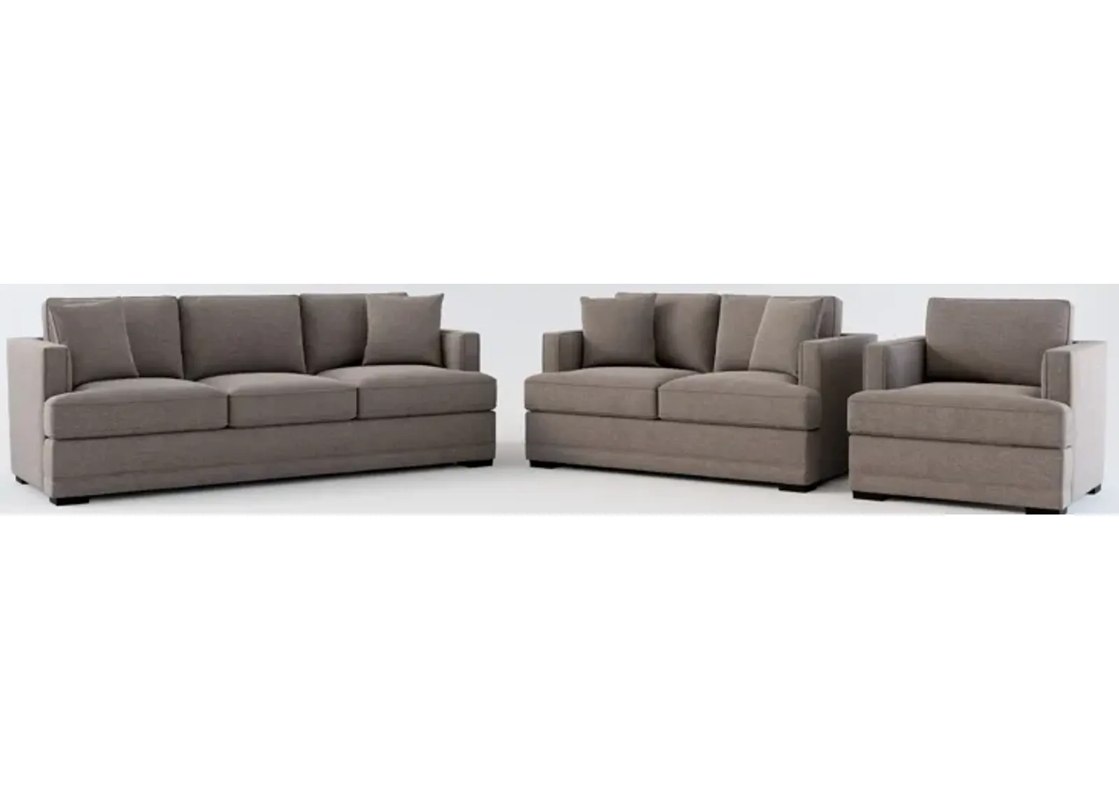 Pembroke Foam Comfort Sofa, Loveseat, and Chair Set - Presidio Steel