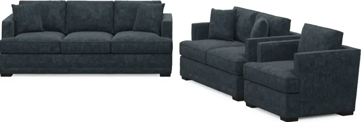 Pembroke Foam Comfort Sofa, Loveseat, and Chair Set - Argo Navy