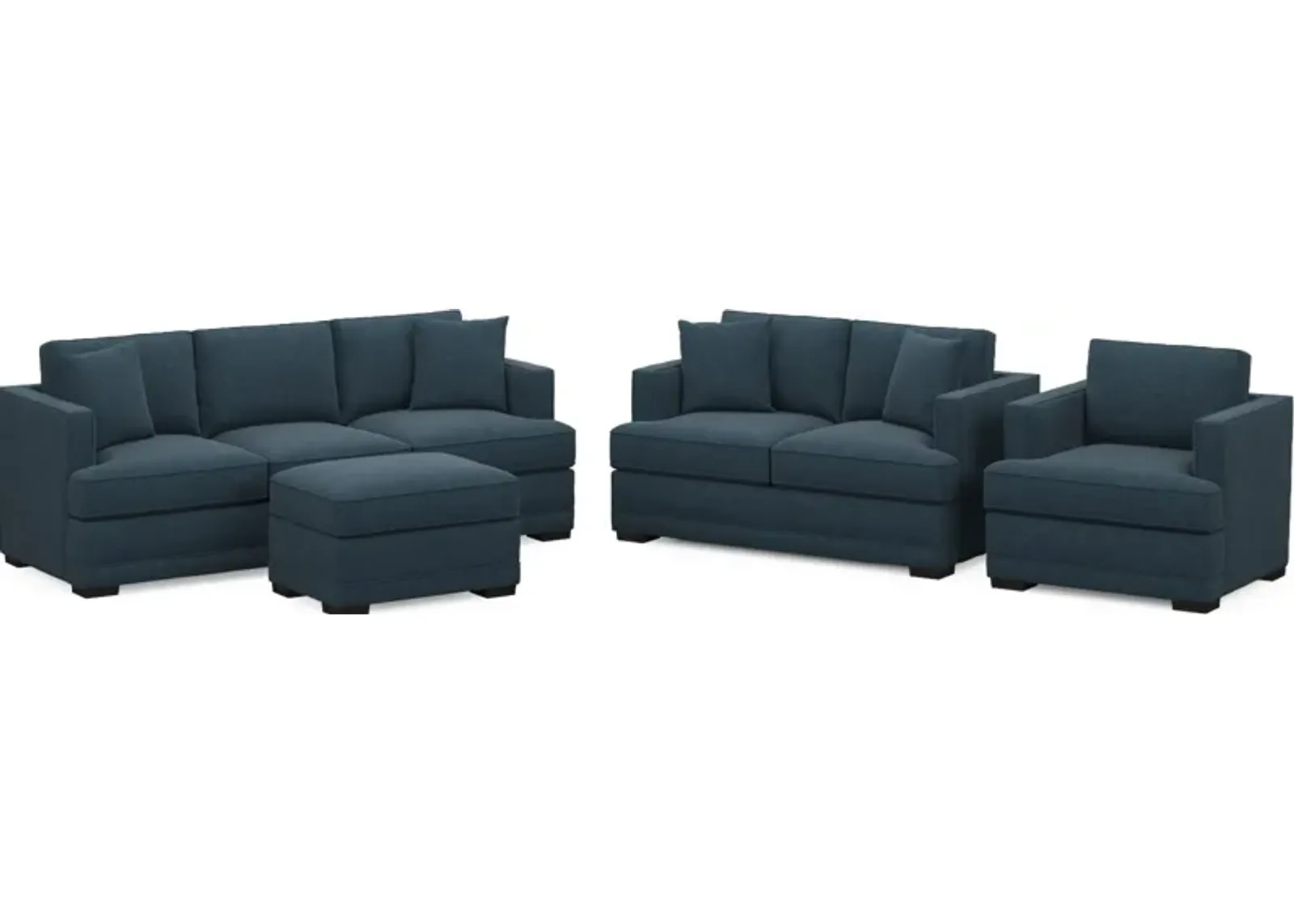 Pembroke Foam Comfort Sofa, Loveseat, Chair, and Ottoman Set - Broderick Indigo