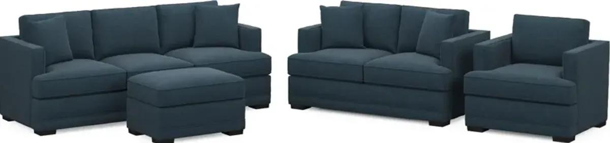 Pembroke Foam Comfort Sofa, Loveseat, Chair, and Ottoman Set - Broderick Indigo