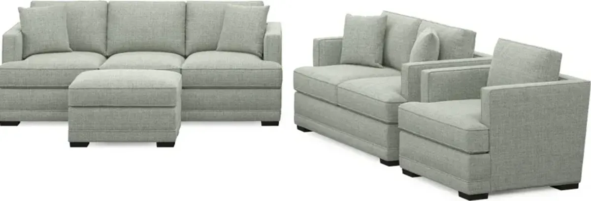 Pembroke Foam Comfort Sofa, Loveseat, Chair, and Ottoman Set - Broderick Sea Glass