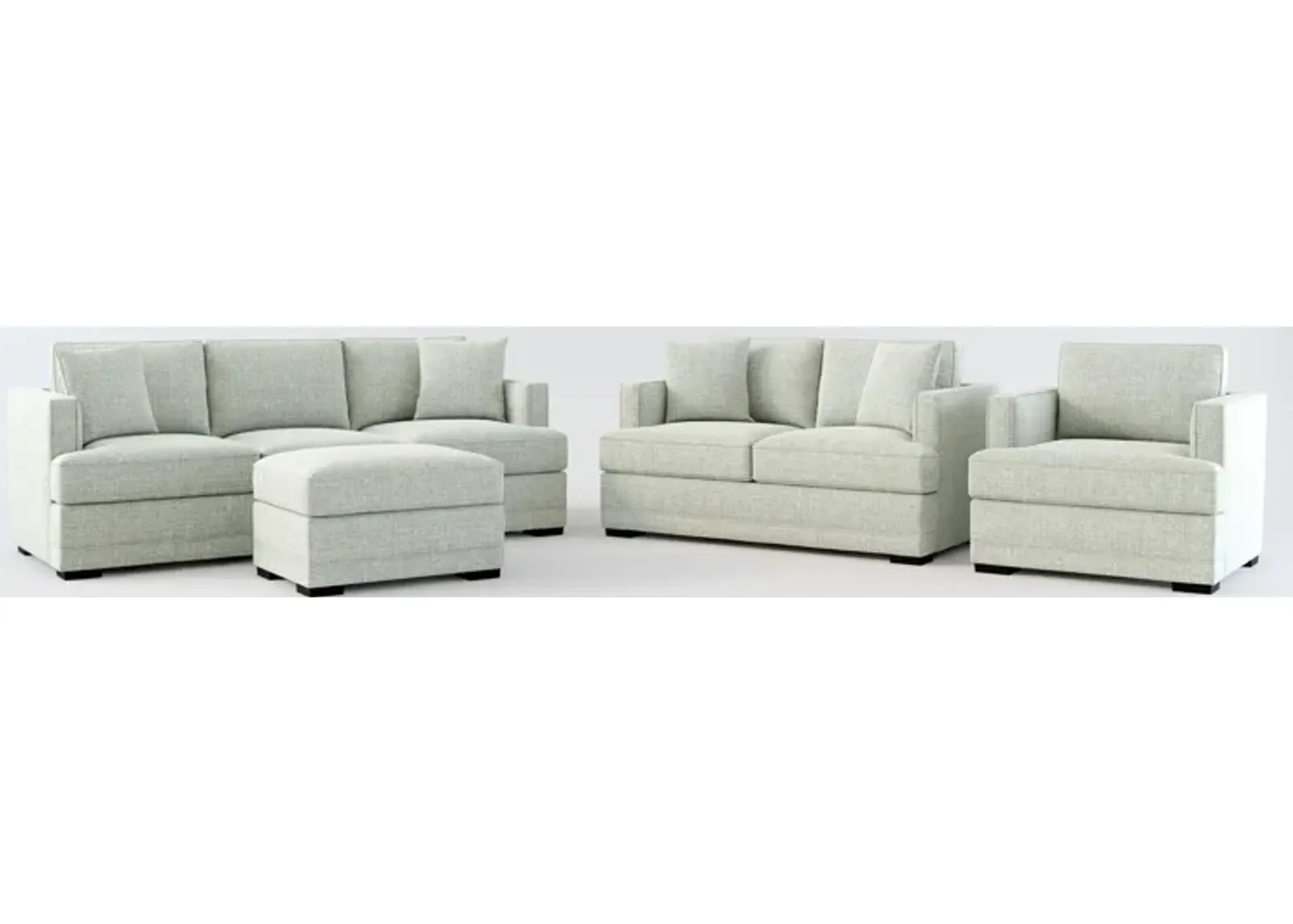 Pembroke Foam Comfort Sofa, Loveseat, Chair, and Ottoman Set - Broderick Sea Glass