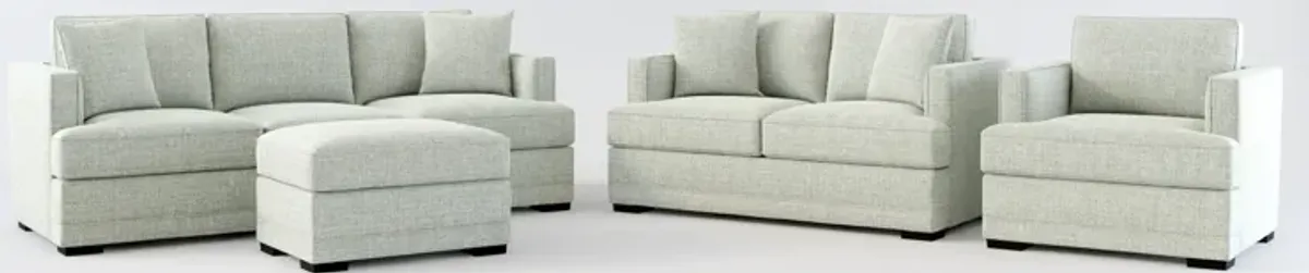 Pembroke Foam Comfort Sofa, Loveseat, Chair, and Ottoman Set - Broderick Sea Glass