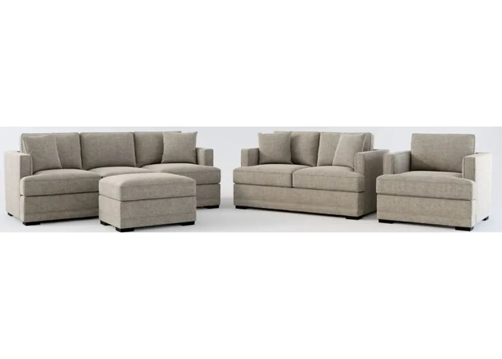 Pembroke Foam Comfort Sofa, Loveseat, Chair, and Ottoman Set - Bridger Metal