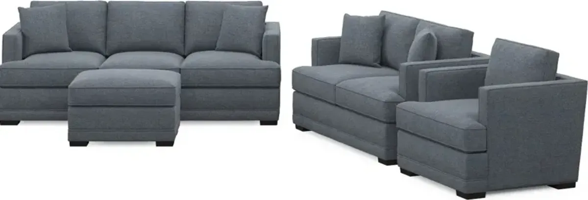 Pembroke Foam Comfort Sofa, Loveseat, Chair, and Ottoman Set - Bridger Navy