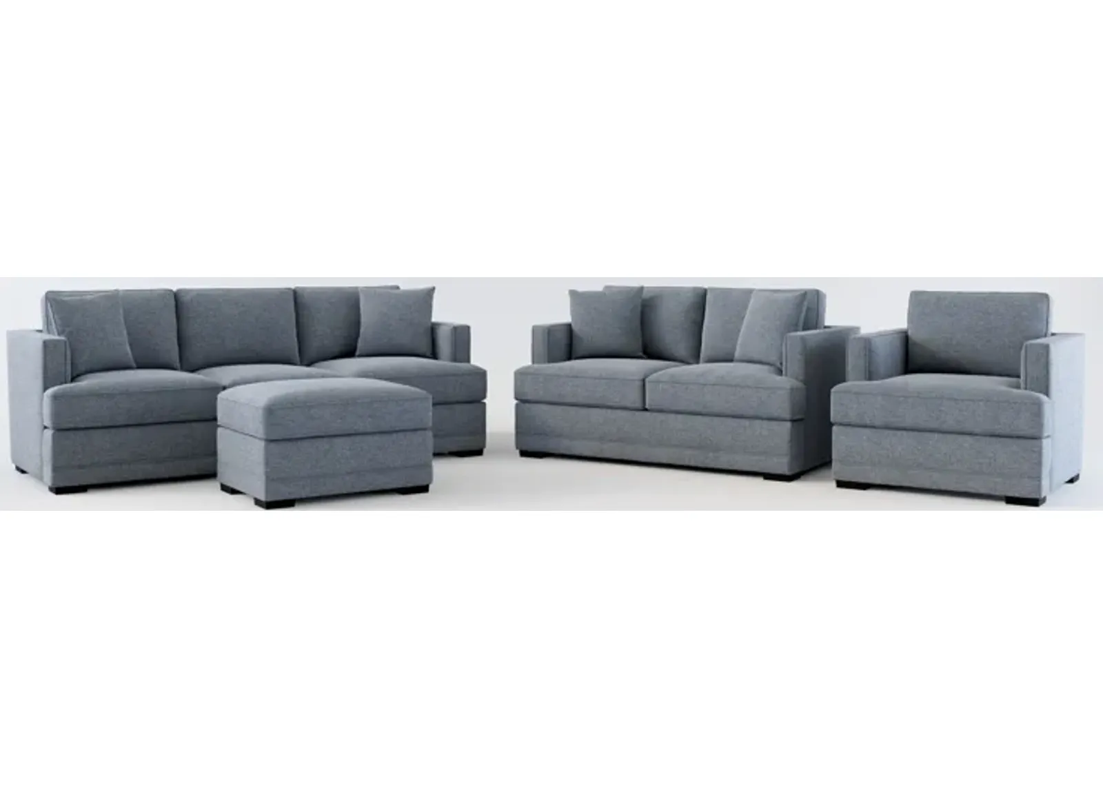 Pembroke Foam Comfort Sofa, Loveseat, Chair, and Ottoman Set - Bridger Navy