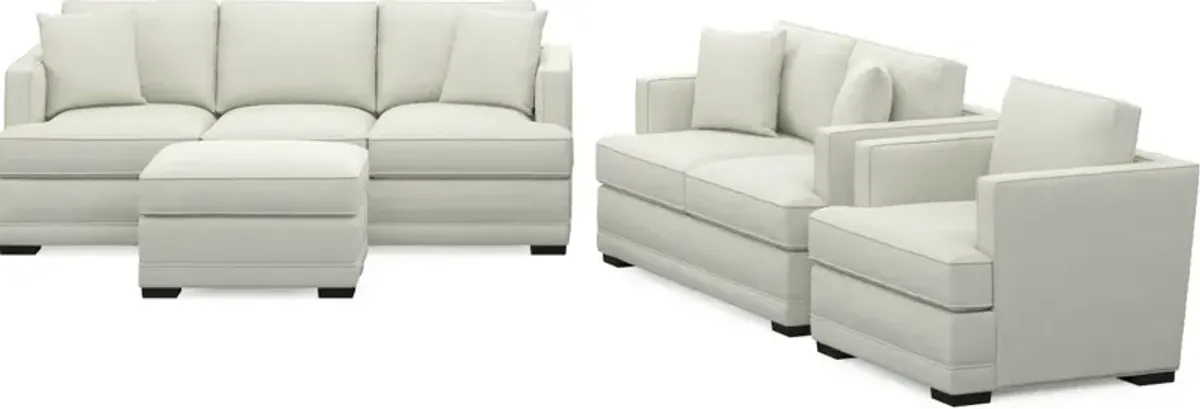 Pembroke Foam Comfort Sofa, Loveseat, Chair, and Ottoman Set - Liv Arctic