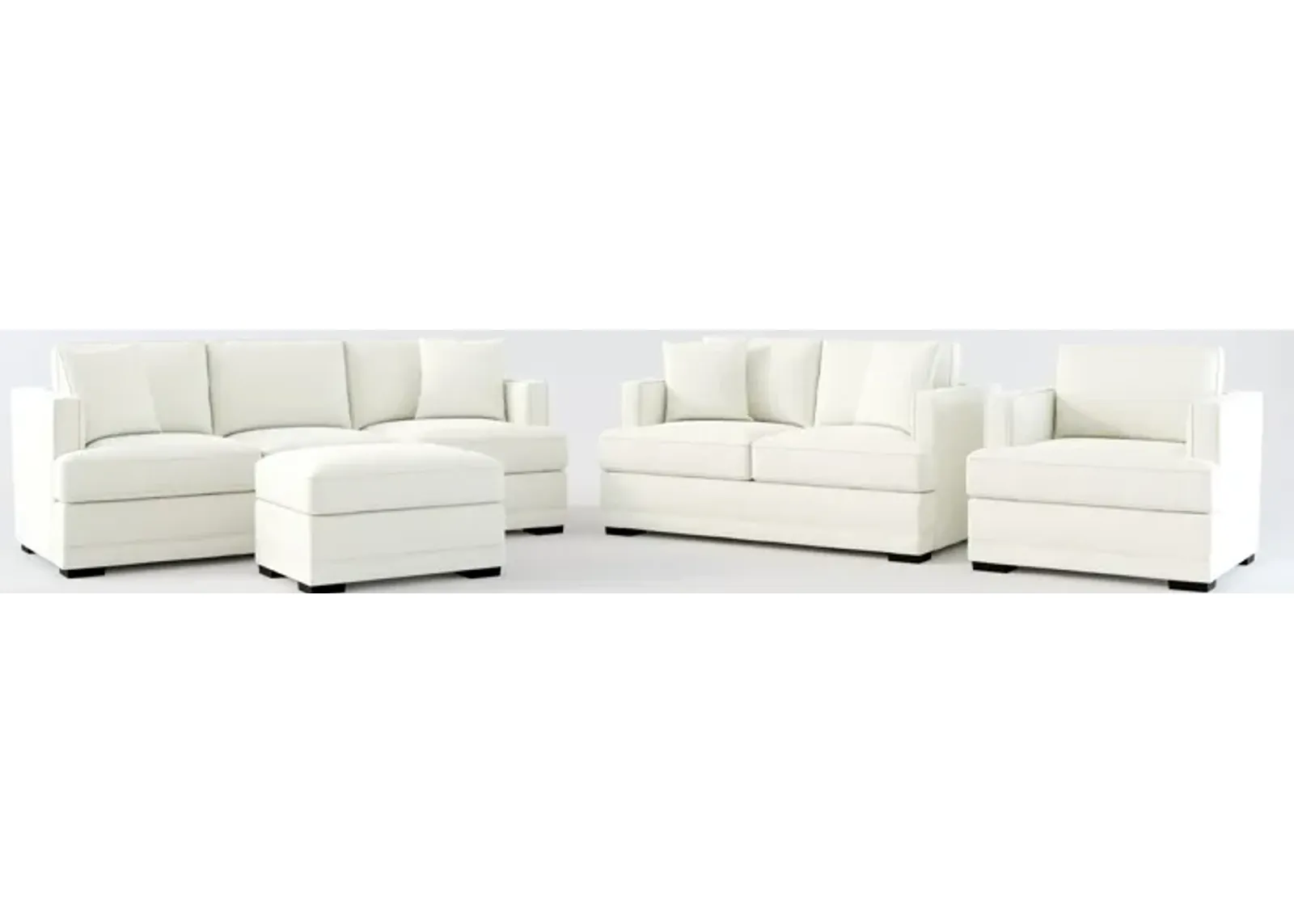 Pembroke Foam Comfort Sofa, Loveseat, Chair, and Ottoman Set - Liv Arctic