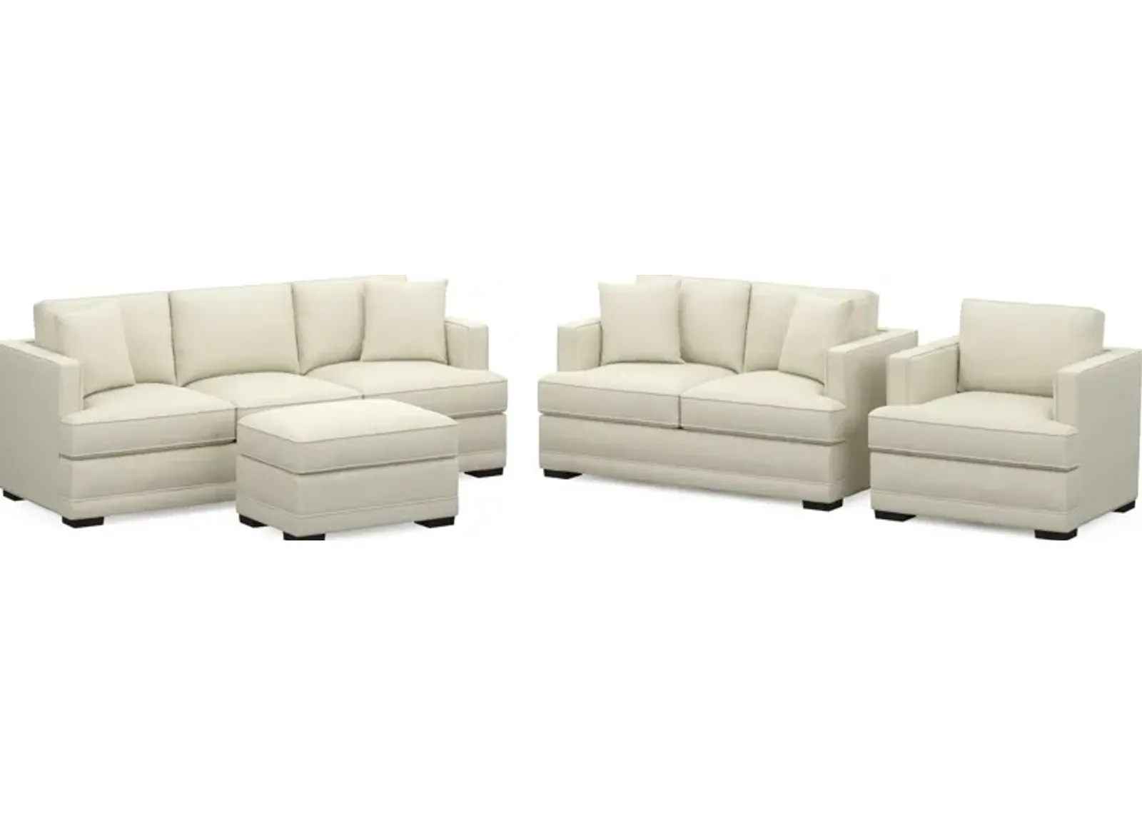 Pembroke Foam Comfort Sofa, Loveseat, Chair, and Ottoman Set - Fincher Ivory