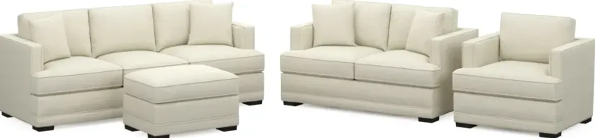 Pembroke Foam Comfort Sofa, Loveseat, Chair, and Ottoman Set - Fincher Ivory