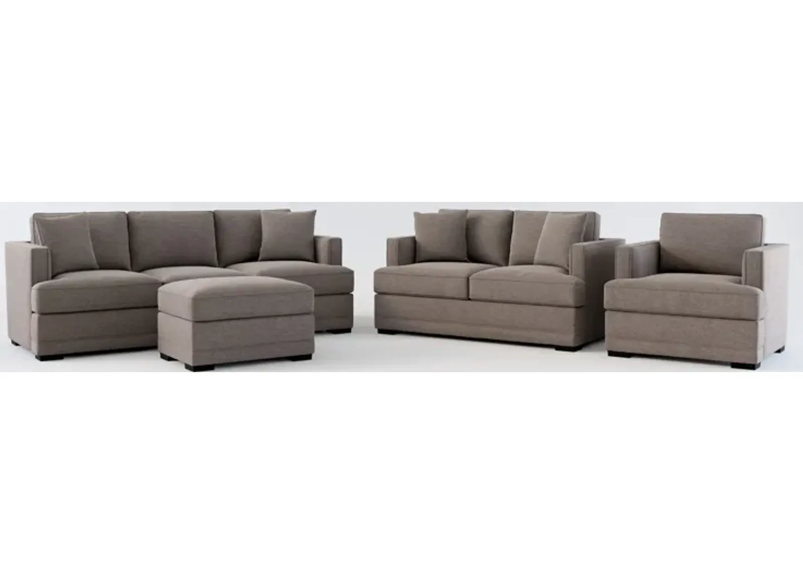 Pembroke Foam Comfort Sofa, Loveseat, Chair, and Ottoman Set - Presidio Steel