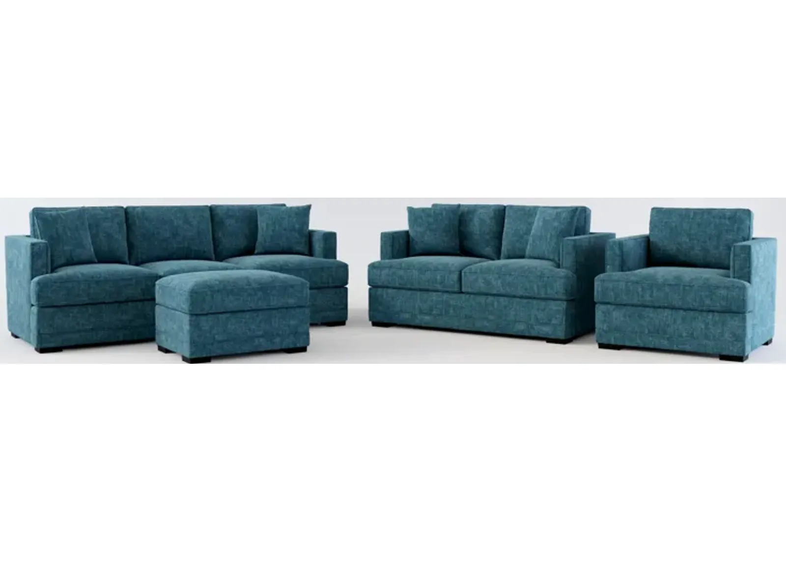 Pembroke Foam Comfort Sofa, Loveseat, Chair, and Ottoman Set - Argo Tropic